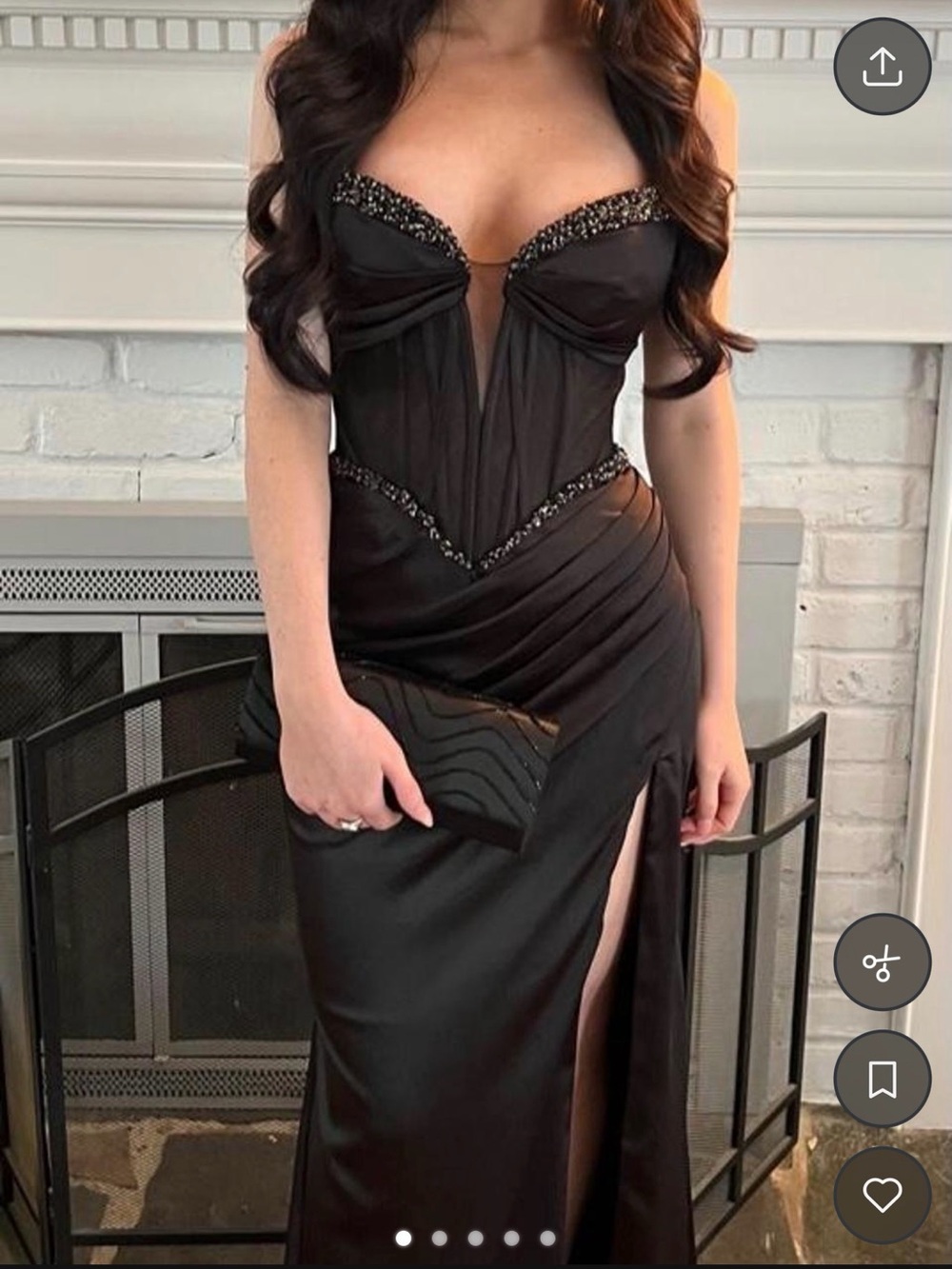 Black Strapless Beaded Bustier Prom Dress with High Slit